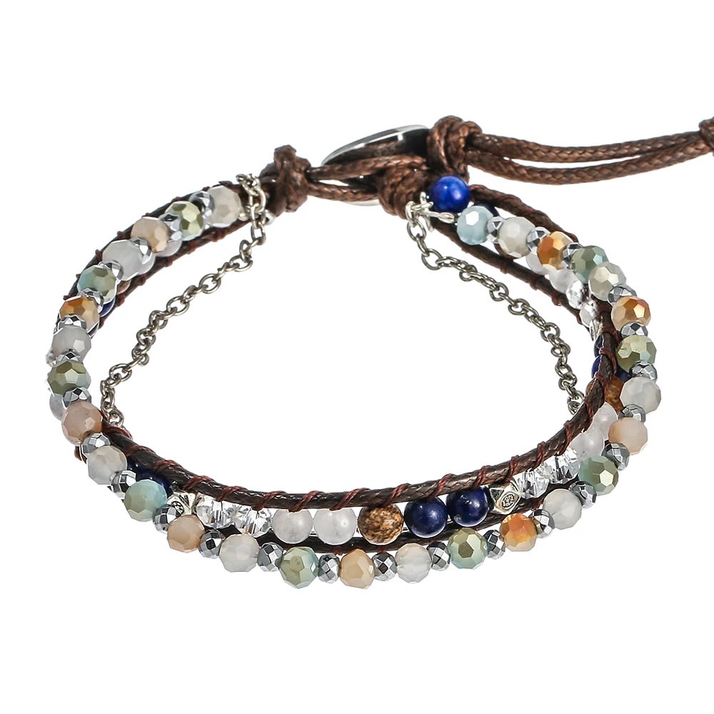 Handmade DIY Mixed Crystal Stone Beaded Wrap Bracelet wirh Chain for Women Drop Shipping